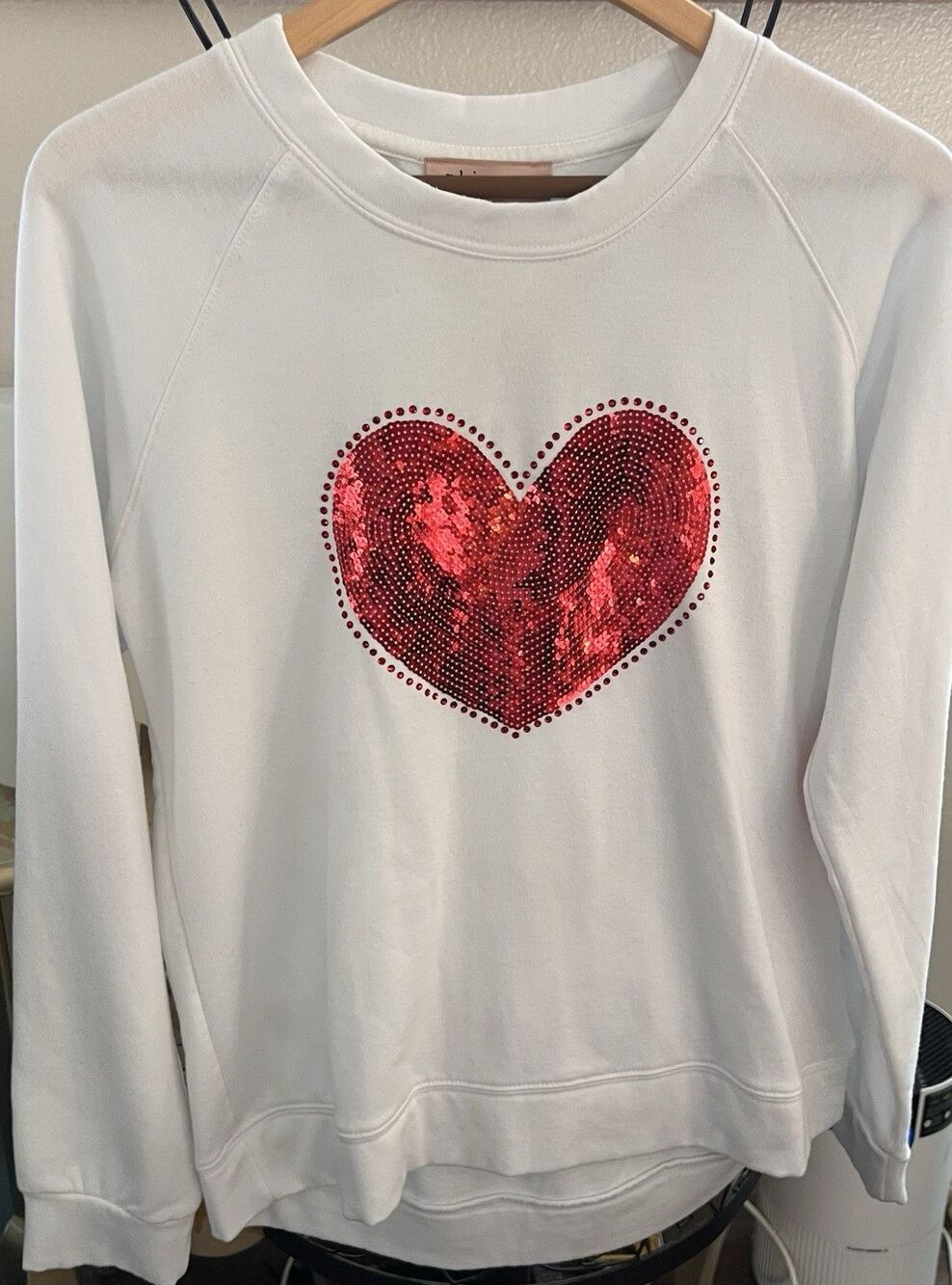 Philosophy Super Soft White Sweater With Red Sequinned Heart Size Large